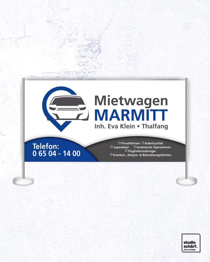 Bauzaunbanner für Mietwagen Marmitt