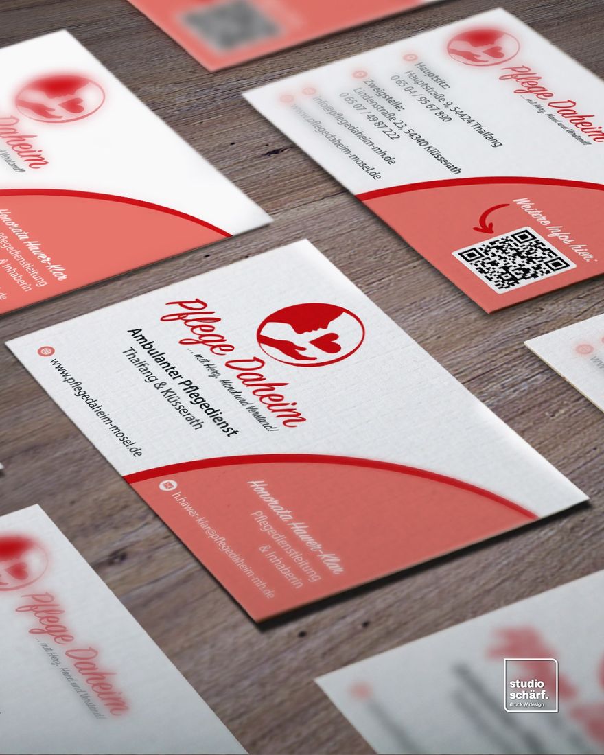 Visitenkarten und Flyer für den ambulanten Pflegedienst Pflege Daheim